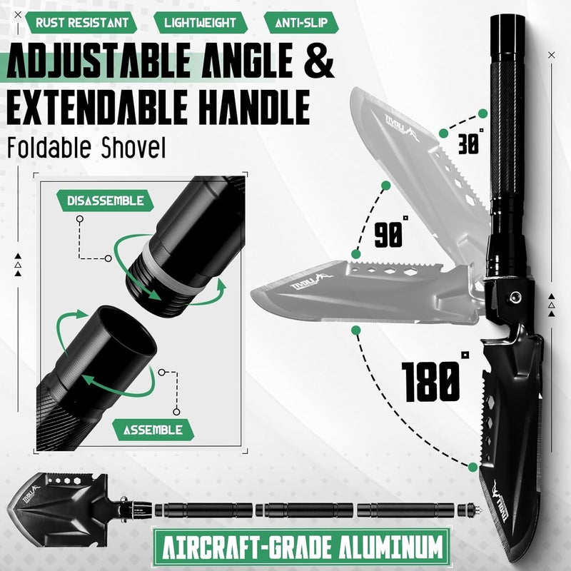 Tivoli Folding Camping Shovel Kit,Multifunctional Tactical Survival Shovel with Manganese Steel for Outdoor Off Road, Hiking, Bushcraft,Car Emergency,Entrenching Tool with Storage Case,Ideal Gift - Image 4